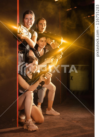 Together girls wait for enemy, effect of surprise, competitions, struggle of laser weapons Together girls wait for enemy, effect of surprise, competitions, struggle of laser weapons 116755283