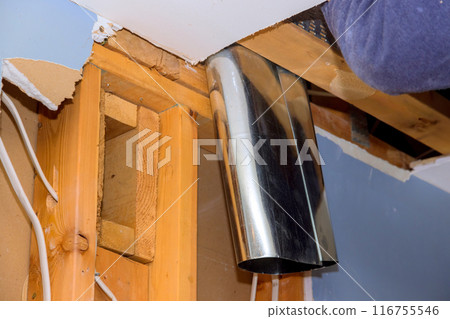 Course of reconstructing house, ventilation hood is installed above stove in kitchen Course of reconstructing house, ventilation hood is installed above stove in kitchen 116755546