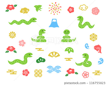 Hand-drawn Japanese-style icon set for the year of the snake Hand-drawn Japanese-style icon set for the year of the snake 116755823