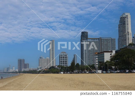 Jomtien Beach Pattaya City wide view the many hotel. 116755840