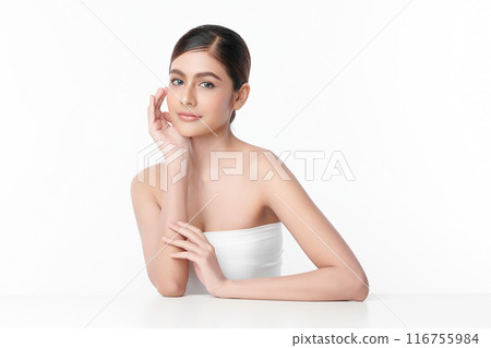 Beautiful young asian woman with clean fresh skin on white background, Face care, Facial treatment, Cosmetology, beauty and spa, Asian women portrait. 116755984