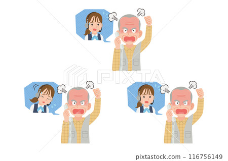 Senior complaining to operator on landline phone, facial expression set 116756149