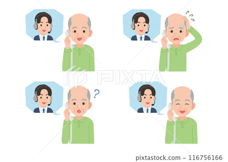 Senior talking on a landline with an operator Facial expression set 116756166