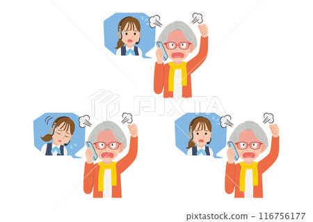 高級面部表情在智慧型手機上向接線員抱怨 高級面部表情在智慧型手機上向接線員抱怨 116756177