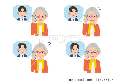 Seniors talking on smartphones with operators Facial expression set 116756197