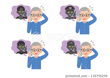 Seniors talking on the phone with a scammer Facial expression set 116756209