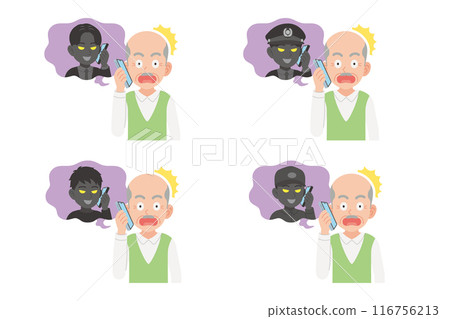 Seniors talking on the phone with a scammer Facial expression set Seniors talking on the phone with a scammer Facial expression set 116756213