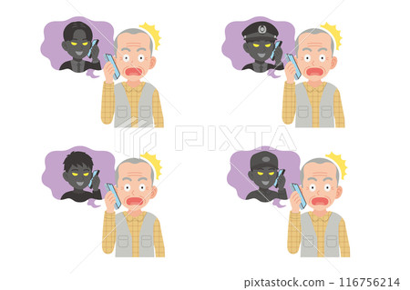 Seniors talking on the phone with a scammer Facial expression set Seniors talking on the phone with a scammer Facial expression set 116756214