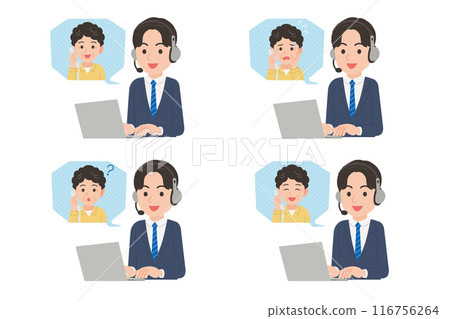 Male operator talking to senior citizen Facial expression set 116756264