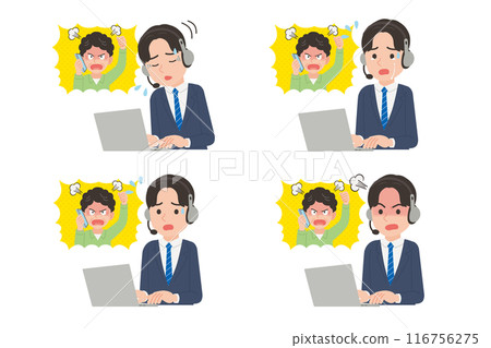Male operator handling complaints Facial expression set Male operator handling complaints Facial expression set 116756275