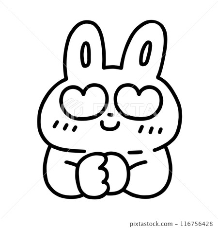 A cute rabbit with heart-shaped eyes - line drawing 116756428