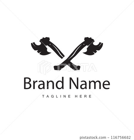 Woodcutter tool axe logo carpentry simple design silhouette illustration template 116756682
