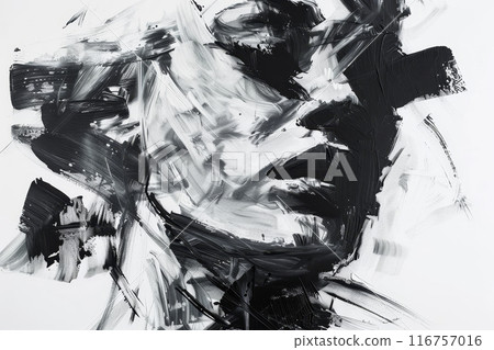 A black and white painting of a woman's face with a dark expression A black and white painting of a woman's face with a dark expression 116757016