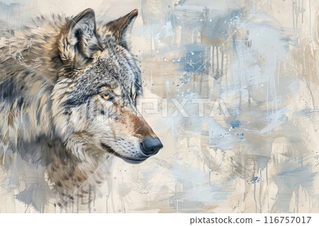 A wolf is staring at the camera with a yellow eye A wolf is staring at the camera with a yellow eye 116757017