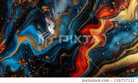 A painting of a blue and red swirl with gold glitter A painting of a blue and red swirl with gold glitter 116757112
