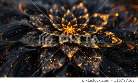 A gold and black flower with a lot of detail A gold and black flower with a lot of detail 116757162
