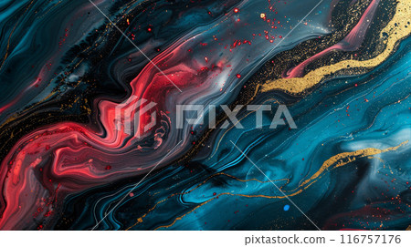 A painting of a wave with gold and red colors A painting of a wave with gold and red colors 116757176