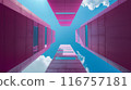 A pink building with a blue sky in the background 116757181