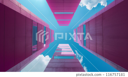A pink building with a blue sky in the background A pink building with a blue sky in the background 116757181