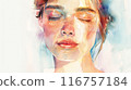 A woman's face is painted in watercolor 116757184