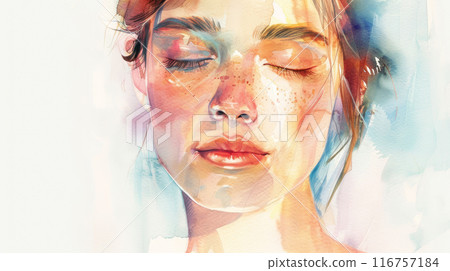 A woman's face is painted in watercolor A woman's face is painted in watercolor 116757184