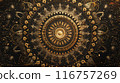 A gold and black patterned design with a lot of sparkles 116757269