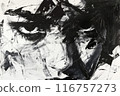 A black and white painting of a woman's face with her eyes closed 116757273
