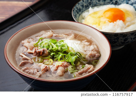 Meat soup and egg over rice Meat soup and egg over rice 116757917