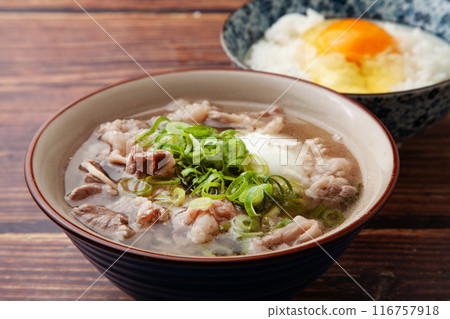 Meat soup and egg over rice Meat soup and egg over rice 116757918