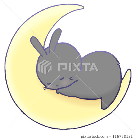 Rabbit sleeping on the crescent moon (black) 116758181