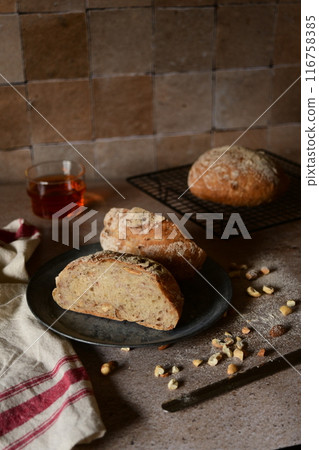 Bread and drinks in the kitchen 116758385