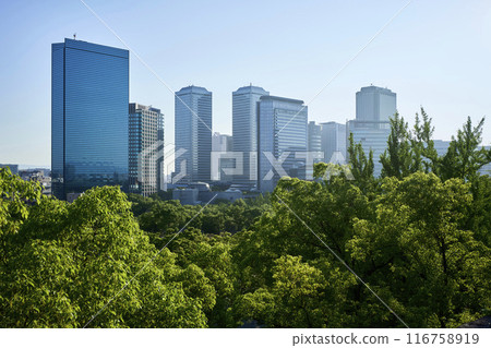 Skyscrapers as seen from Osaka Castle 116758919