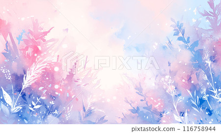 Pastel pink and blue grassland watercolor illustration background Pastel pink and blue grassland watercolor illustration background 116758944