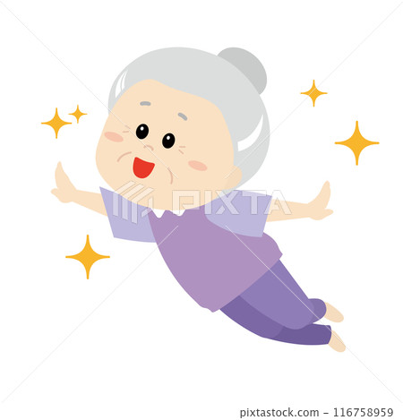 A cheerful senior woman flying with sparkles 116758959