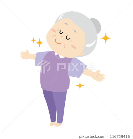 A cheerful grandma taking a deep breath 116759416