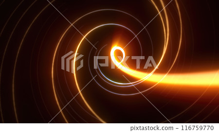 Abstract bright glowing yellow gold background tunnel with flying lines of energy particles and light rays 116759770