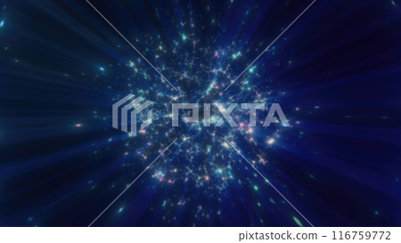 Abstract blue glowing energy sphere molecule nucleus atom round background with flying blurred dots bokeh particles Abstract blue glowing energy sphere molecule nucleus atom round background with flying blurred dots bokeh particles 116759772