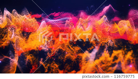 Abstract moving futuristic landscape of particles and dots of energy magic with glow and blur effect, abstract background 116759775