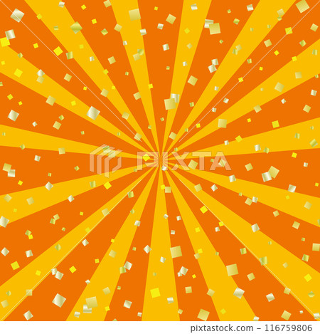 Sunburst and gold foil confetti square banner background/orange Sunburst and gold foil confetti square banner background/orange 116759806