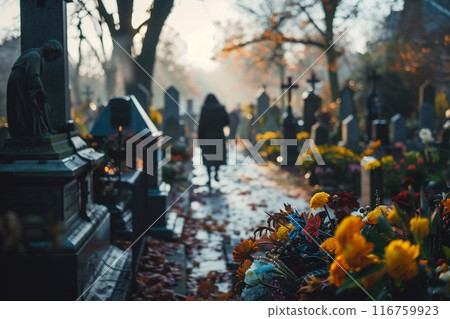 Cemetery. Visiting and commemorating the dead. Funerals 116759923