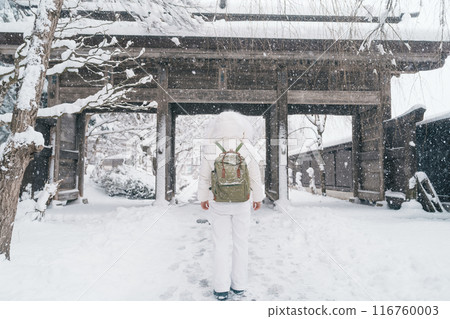 Woman tourist sightseeing Yamadera temple with snow in winter, traveler travel Risshakuji temple in Yamagata City, in Yamagata Prefecture, Tohuku, Japan. Landmark for tourists attraction in Japan Woman tourist sightseeing Yamadera temple with snow in winter, traveler travel Risshakuji temple in Yamagata City, in Yamagata Prefecture, Tohuku, Japan. Landmark for tourists attraction in Japan 116760003