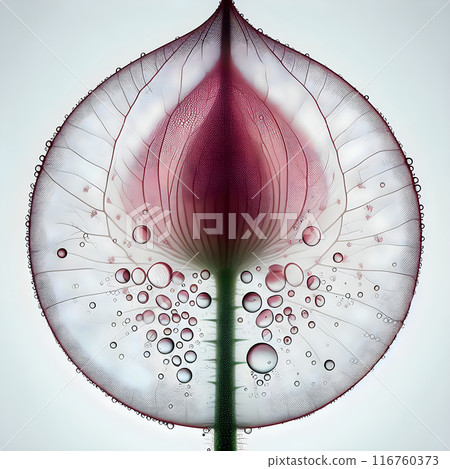 Close up of a pink flower petal submerged in water with many bubbles forming 116760373