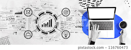 Marketing concept with person using a laptop 116760473