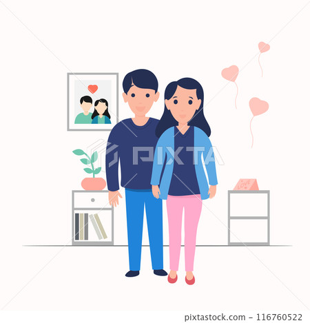 Couple avatars characters in the room colorful vector background 116760522