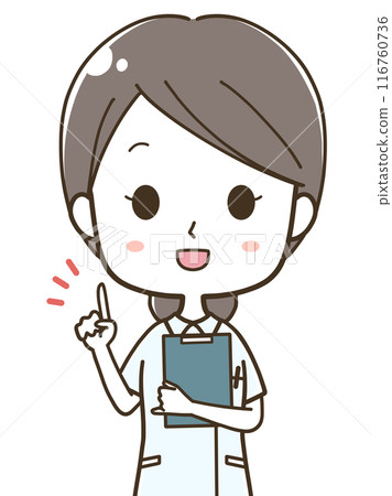 Upper body illustration of a young female nurse pointing Upper body illustration of a young female nurse pointing 116760736