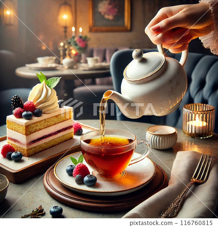 Tea time with cake and tea Enjoy sweets Tea time with cake and tea Enjoy sweets 116760815