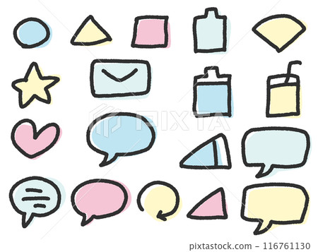 A cute icon set of doodle-style speech bubbles, batteries, emails, and symbols A cute icon set of doodle-style speech bubbles, batteries, emails, and symbols 116761130