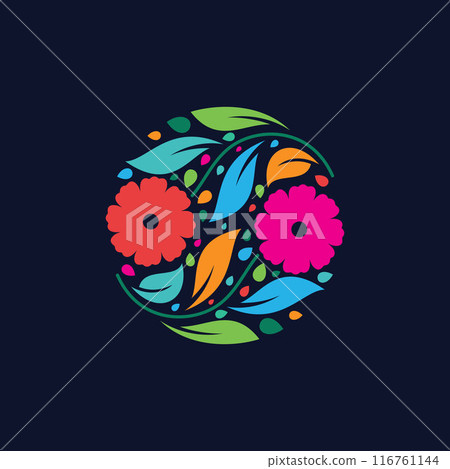 Colorful floral pattern emblem logo design template Colorful floral pattern emblem logo design template 116761144