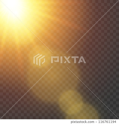Golden sunburst with lens flare on transparent background, vector Golden sunburst with lens flare on transparent background, vector 116761194