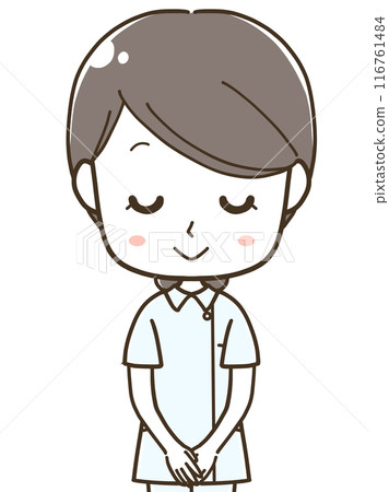 Upper body illustration of a young female nurse bowing 116761484